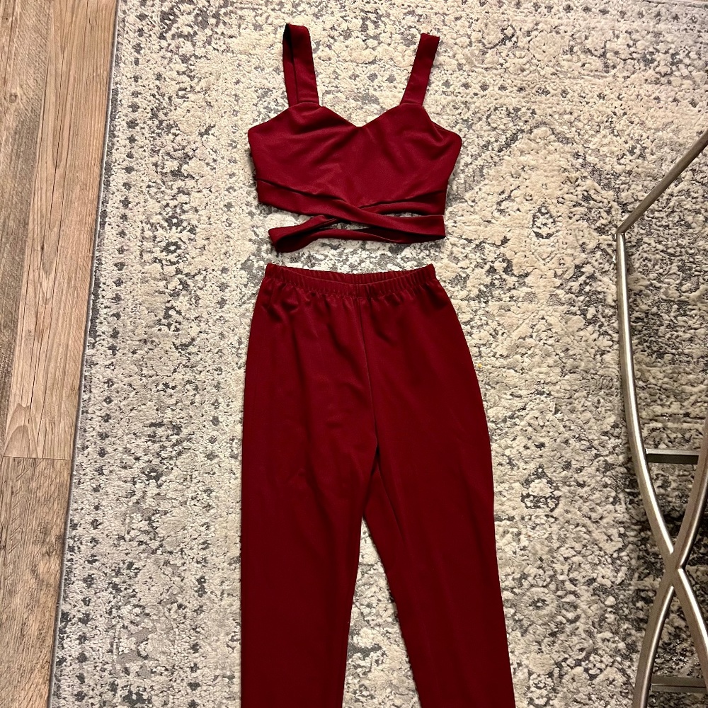 Shein 2 piece set, criss cross crop top and high waisted pants